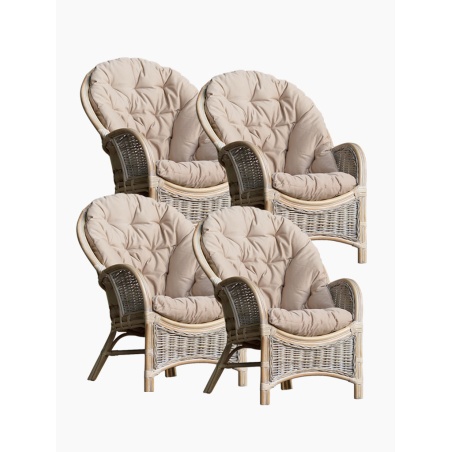 Rattansitzgruppe, 4 Rattansessel mit Kissen
