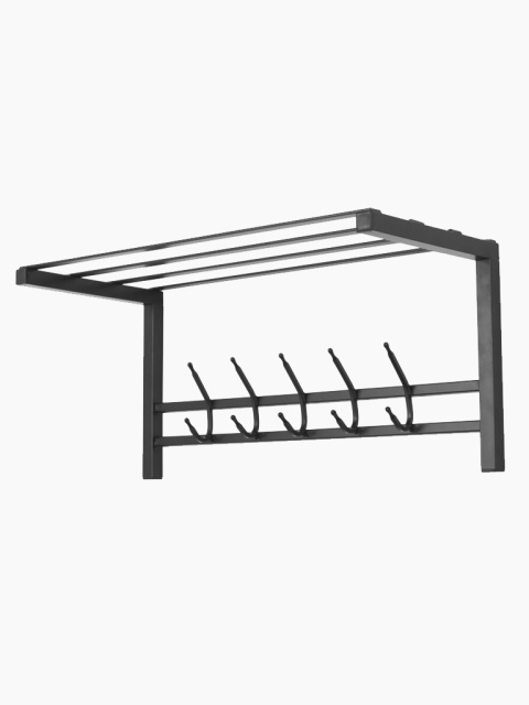 Schwarze Metallgarderobe mit Ablage