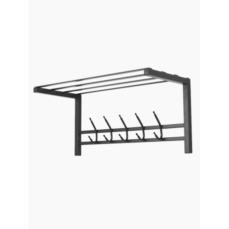 Schwarze Metallgarderobe mit Ablage