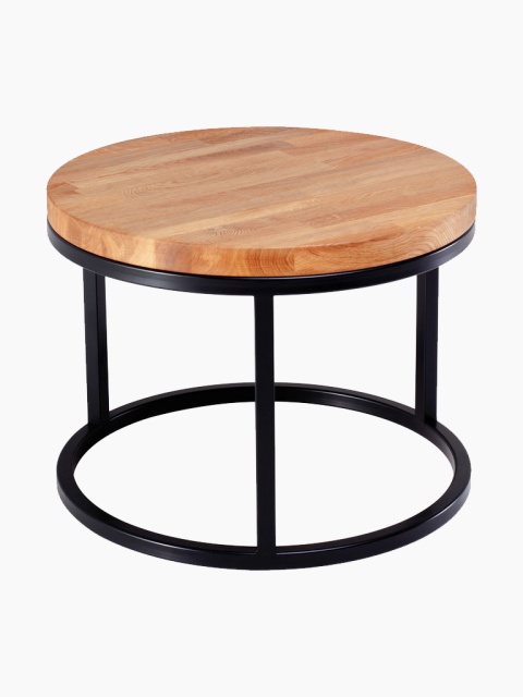 Okrúhly loftový stolík s hrubou drevenou doskou
