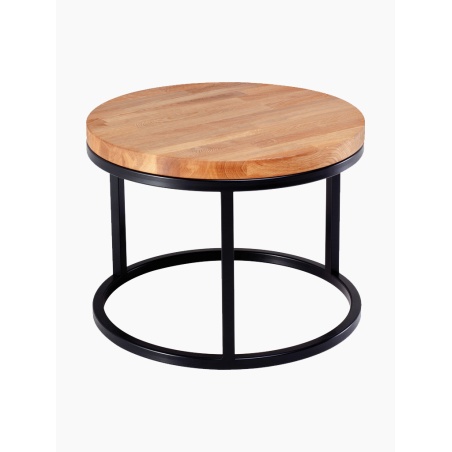 Okrągły stolik loft z grubym drewnianym blatem