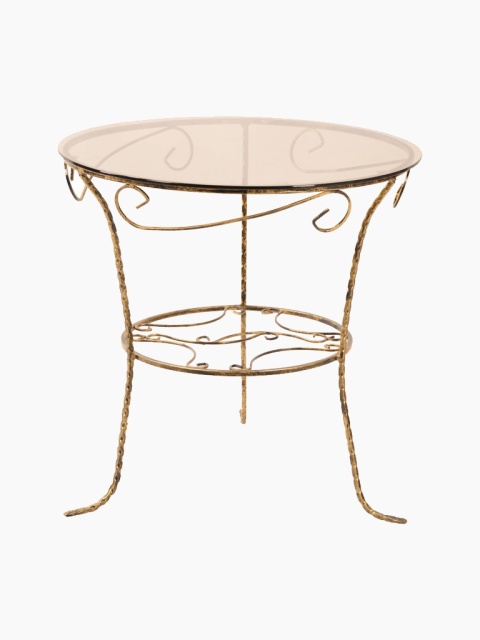 Kovaný okrúhly stolík so sklenenou doskou