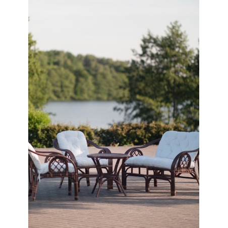 Koloniales Rattanmöbel-Set, Bank mit 2 Stühlen und Tisch