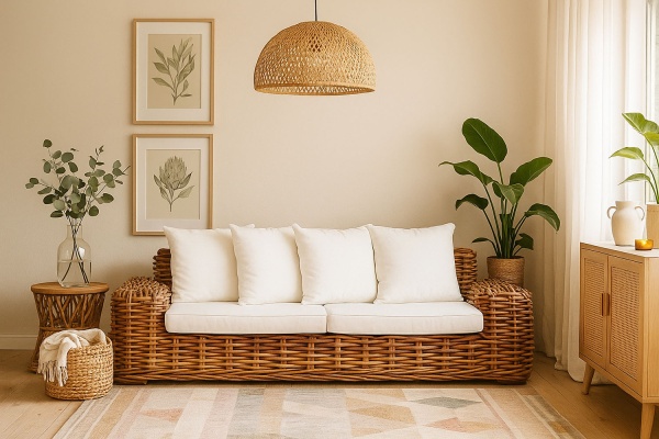 Rattansofa im Wohnzimmer