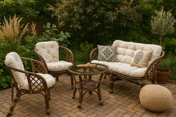 Rattan-Set im Garten