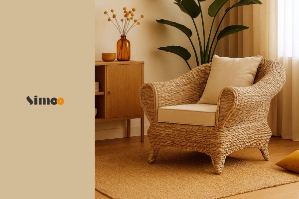 Großer Rattansessel, weiße Abaka