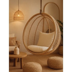 Hängesessel aus natürlichem Rattan mit Kissen