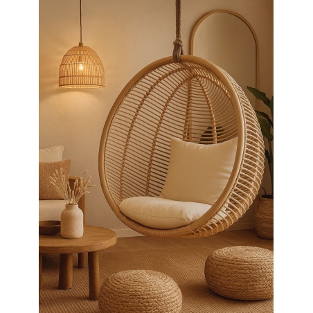 Hängesessel aus natürlichem Rattan im Boho-Stil