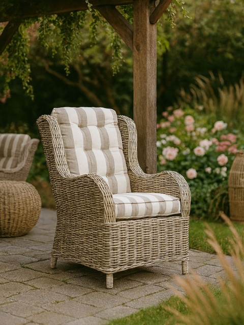 Grauer rustikaler Rattan-Sessel