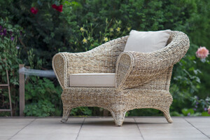 Fotel rattanowy do domu i ogrodu, naturalny, duży, jasny, Simoo