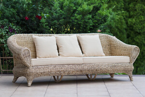 Rattanowa sofa stylowa z białej abaki oraz rattanu | Simoo dwójka