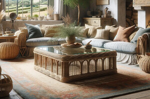 Stolik rattanowy do salonu, domu & mieszkania, naturalny stolik kawowy