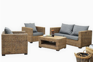 Salonowy zestaw mebli rattanowych - sofa + 2 fotele + stolik m65