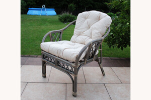 Szary fotel rattanowy m12f krzesło w stylu rustykalnym