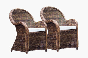 Fotele rattanowe z poduszkami, naturalne, brąz