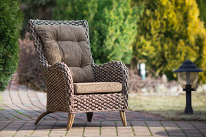 Fotel rattanowy z abaką, naturalny, stylowy, ciemny brąz - Deron
