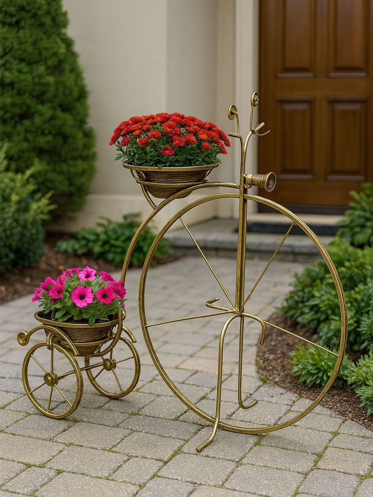 kwietnik retro złoty rowerek