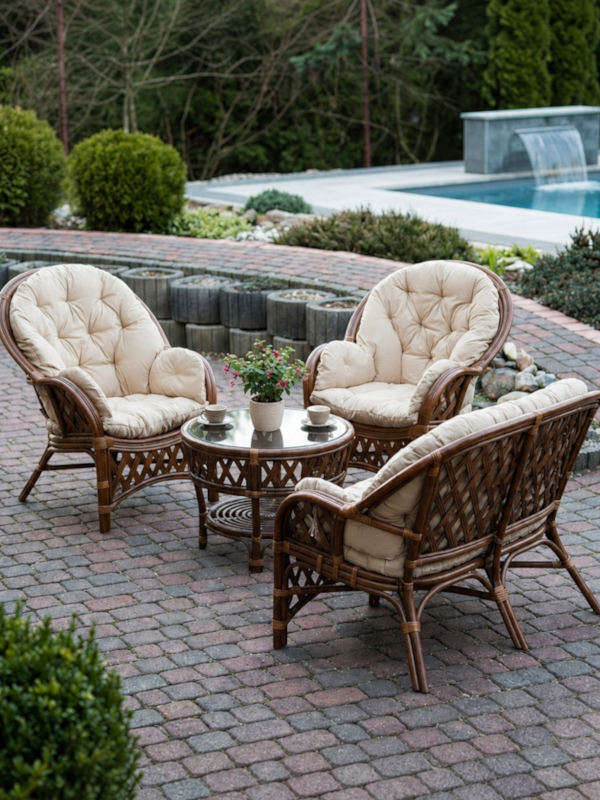 meble ogrodowe naturalne rattan 4 osobt