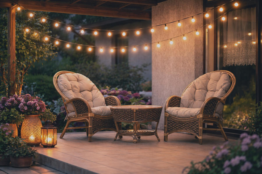 meble ogrodowe tarasowe girlandy