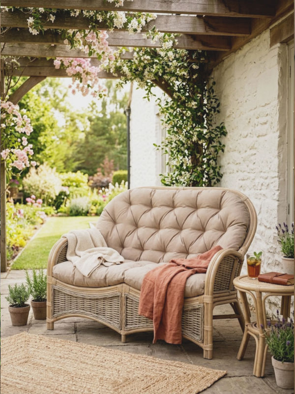 sofa boho dwuosobowa z rattanu naturalnego