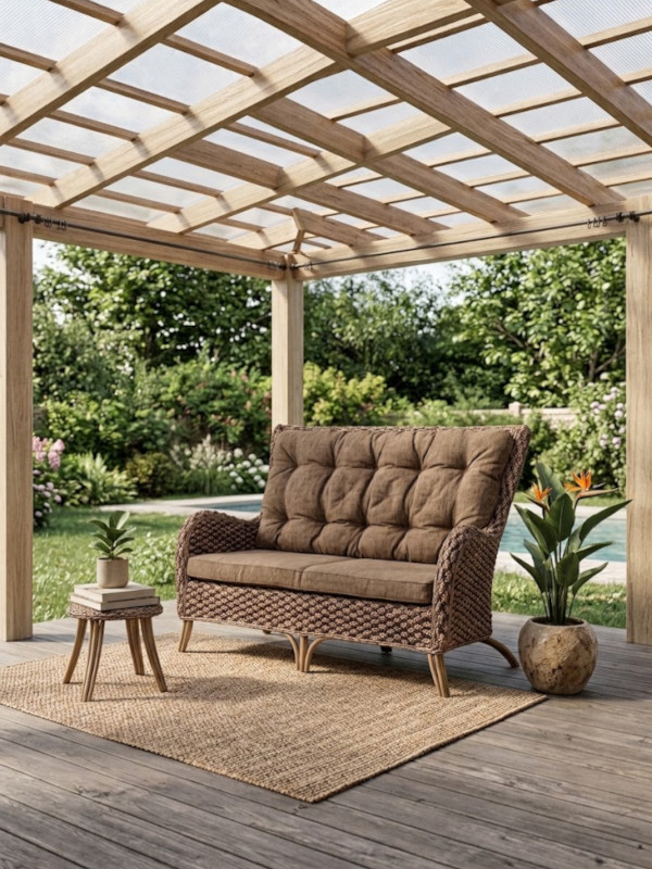 stylowa sofa naturalna z hiacyntu i rattanu