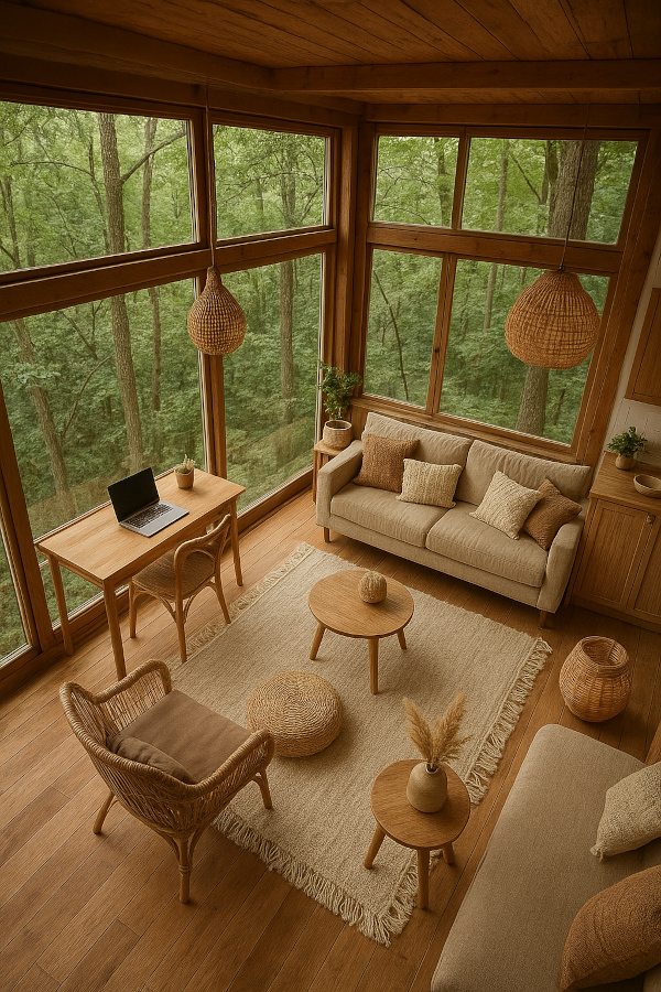 Styl Boho – drewniany dom w otoczeniu natury