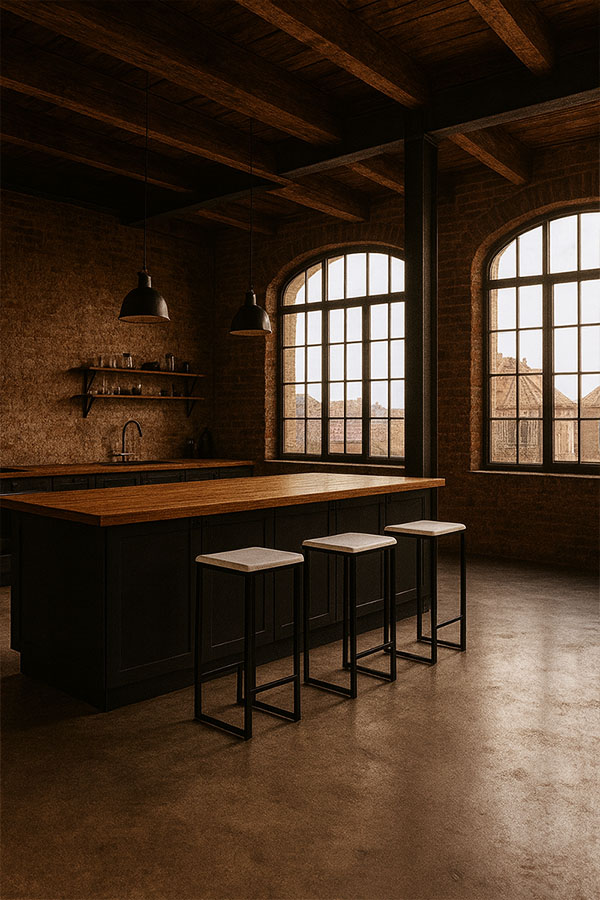 Industrialstil Küche mit Hockern