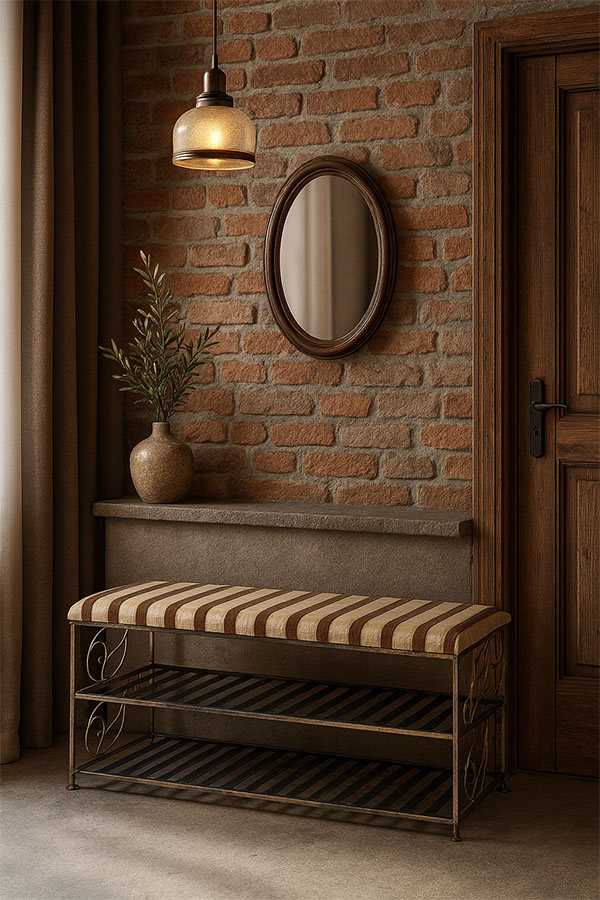 gestylte Polsterbank Metallschuhschrank