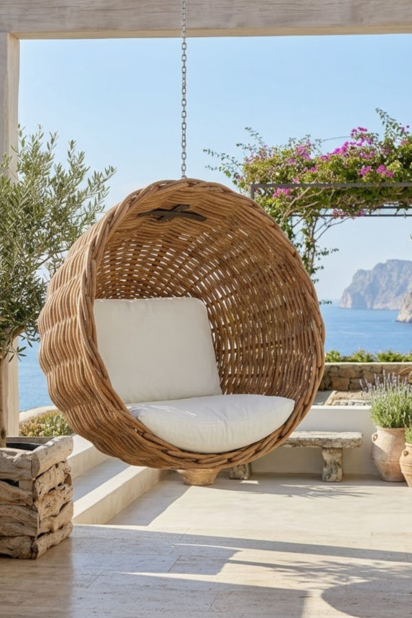 Fotel wiszący naturalny rattan - kokon gniazdko boho