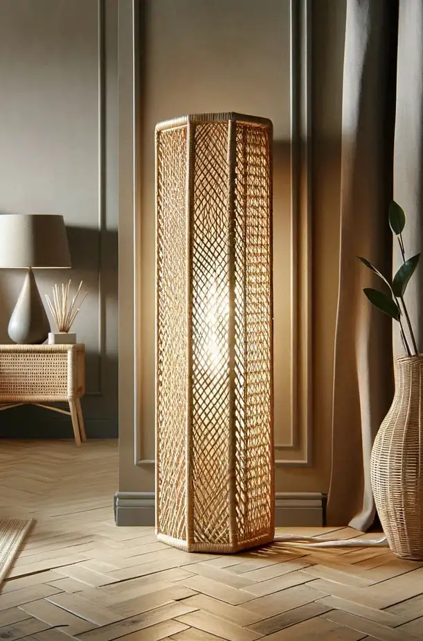 Stehlampe aus Rattan