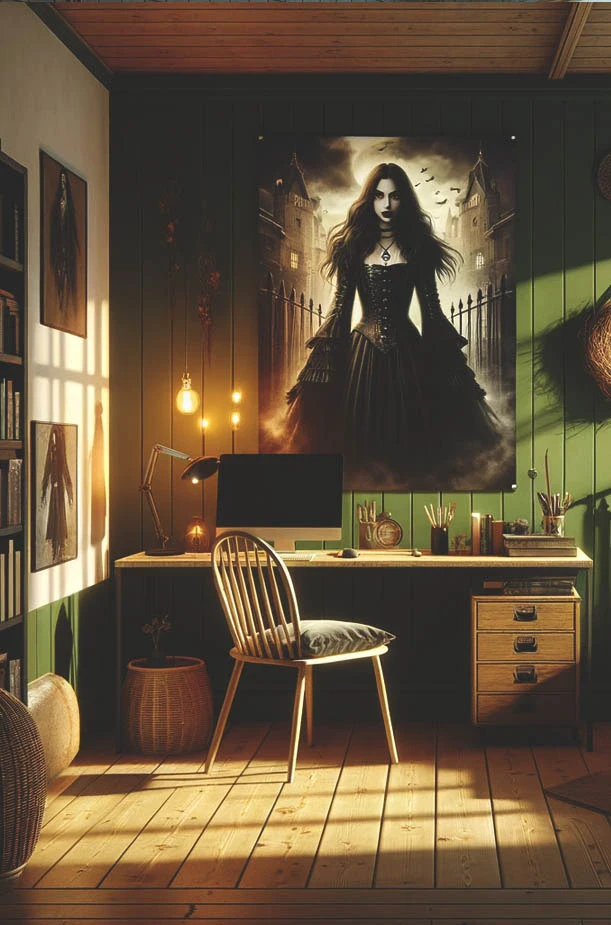 Izba Wednesday Addams so zelenými stenami