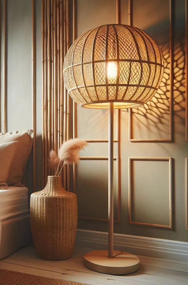 Stehlampe aus Rattan